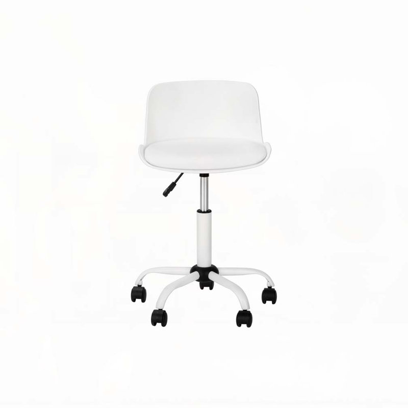 Chaise de bureau, hauteur réglable, pivotante, ergonomique, bureau d'ordinateur, travail, juvénile, aspect cuir blanc, métal blanc, contemporain