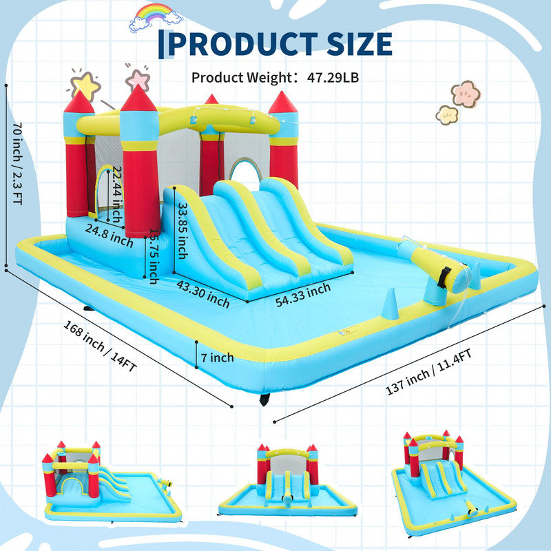 Château gonflable 14 pi x 11,4 pi avec glissade - Château de saut intérieur extérieur pour les fêtes dans la cour
