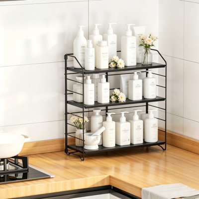 Organisateur de comptoir de salle de bain, tablette de rangement réglable à 3 niveaux avec 8 niveaux de hauteur, cadre en métal pour la cuisine, le garde-manger, le salon, le bureau, noir