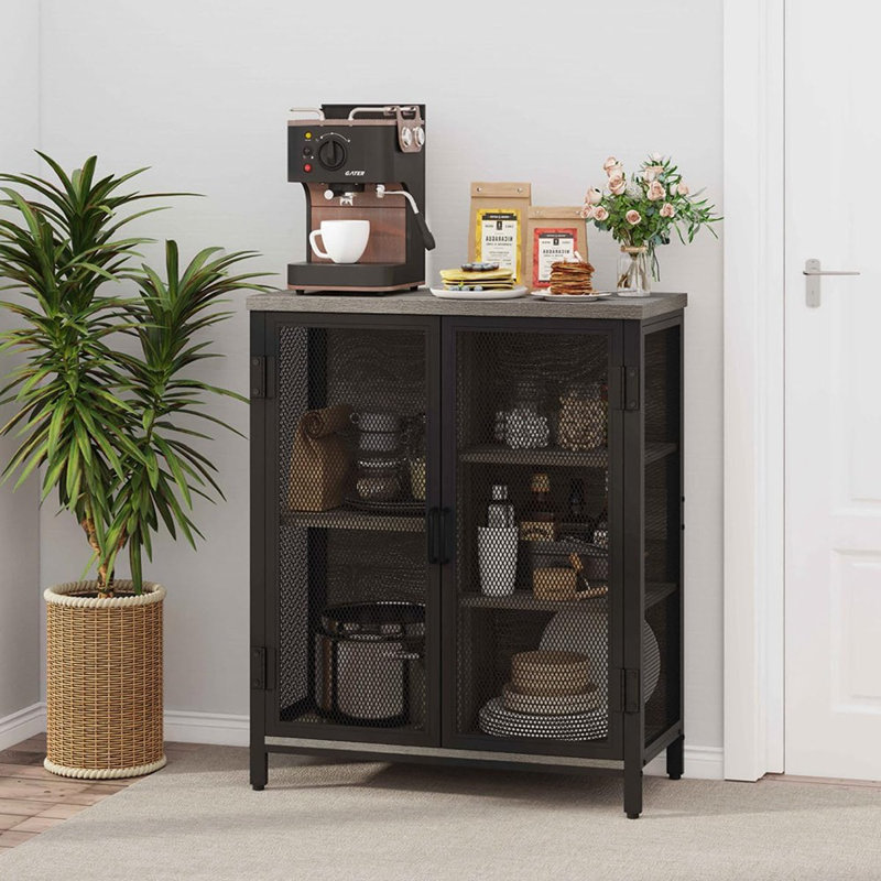 Petite armoire à café avec portes en chêne gris foncé
