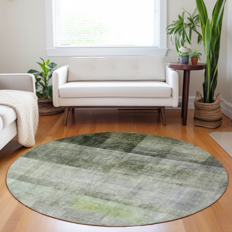 Milani Washable Striped Indoor / Outdoor Rug , Round 8'