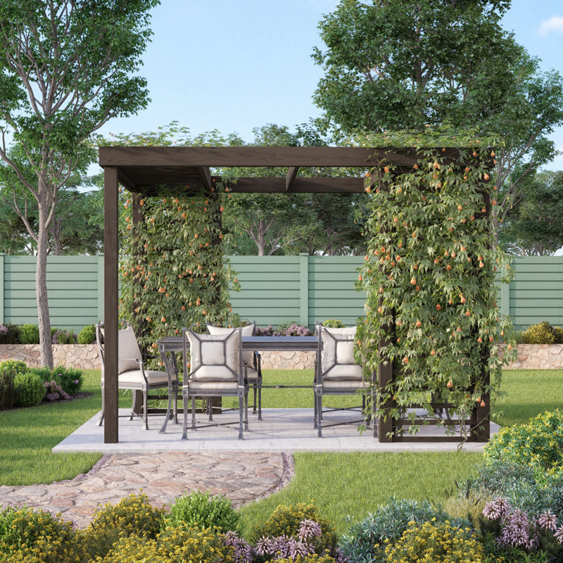 Asellus Wood Pergola - Rustic Brown, 12ft. W x 16ft. D