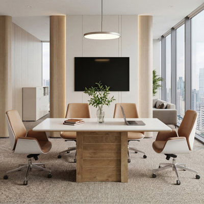 Table de réunion rectangulaire pour 6 à 8 personnes, table de réunion 4,59 pi avec base en bois