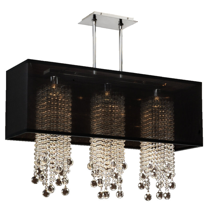 Luminaire suspendu linéaire à 3 lumières pour îlot de cuisine avec détails en cristal Salerna, Noir