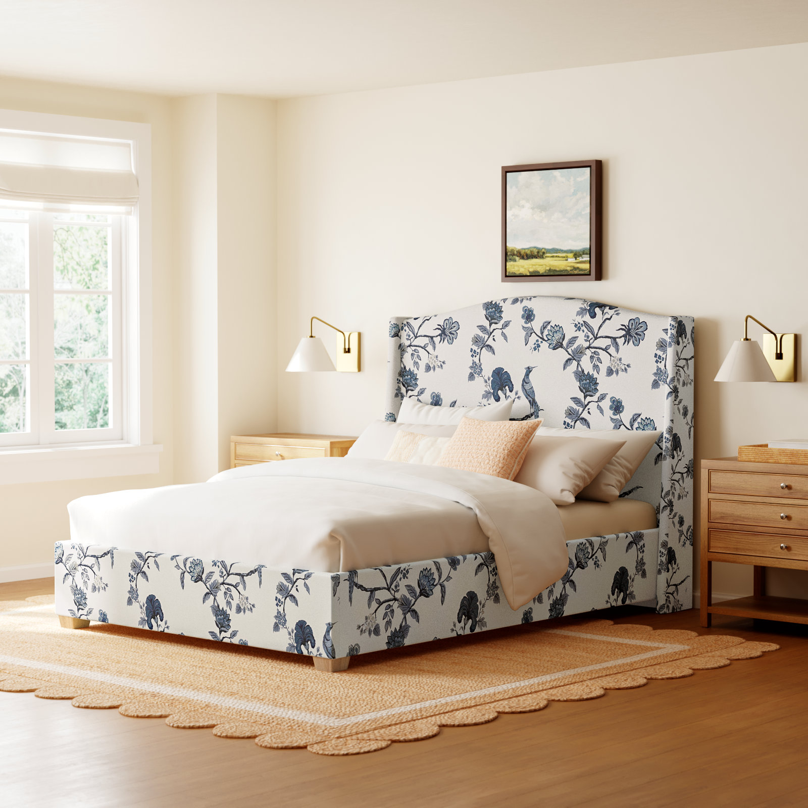 Allis Cotton Wingback Bed, Queen, Shaana Indigo
