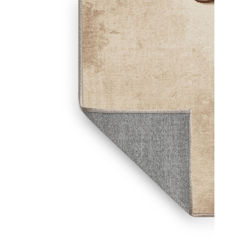 Machine Washable Artesian Valentines Modern & Contemporary Abstract Rug in Beige – Beige Binding, 5x8