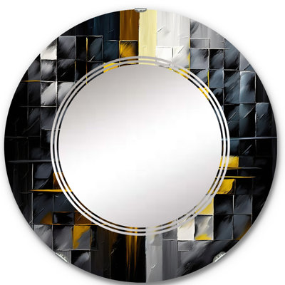 Rahini Abstract Geometric Black And Yellow IV - Modern Geometric Wall Mirror