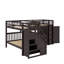 Lit superposé simple au-dessus d'un lit double en L avec 3 tiroirs, bureau mobile et garde-robe-517686196