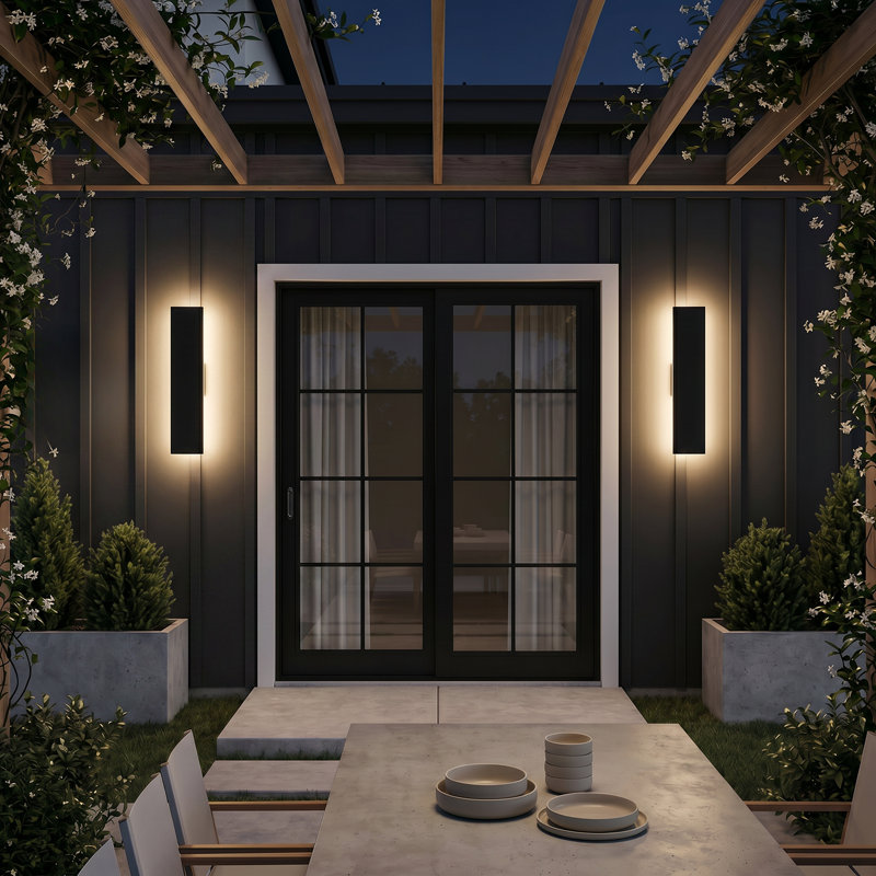20" Modern LED Outdoor Wall Light, Dimmable, Large, Matte Black, 20" Height
