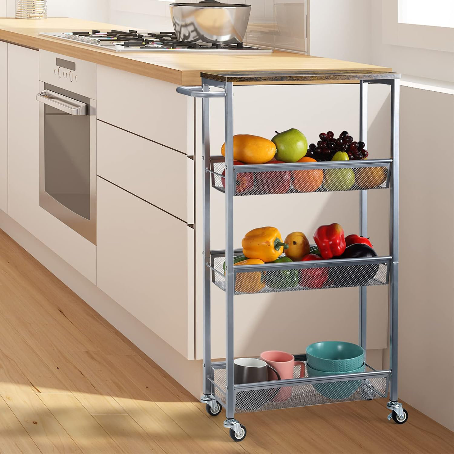 Passetas 4 Tier Slim Storage Cart, Shelving Unit For Small Space, Slide