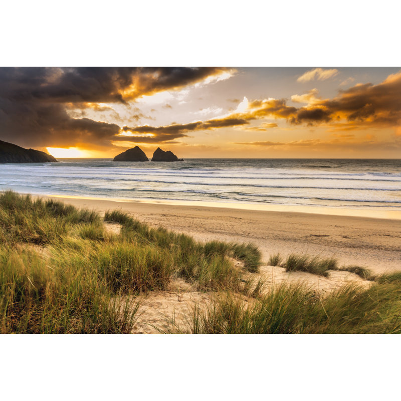 Holywell Bay Sunset - Wrapped Canvas Print, 30cm H x 46cm W x 3.8cm D