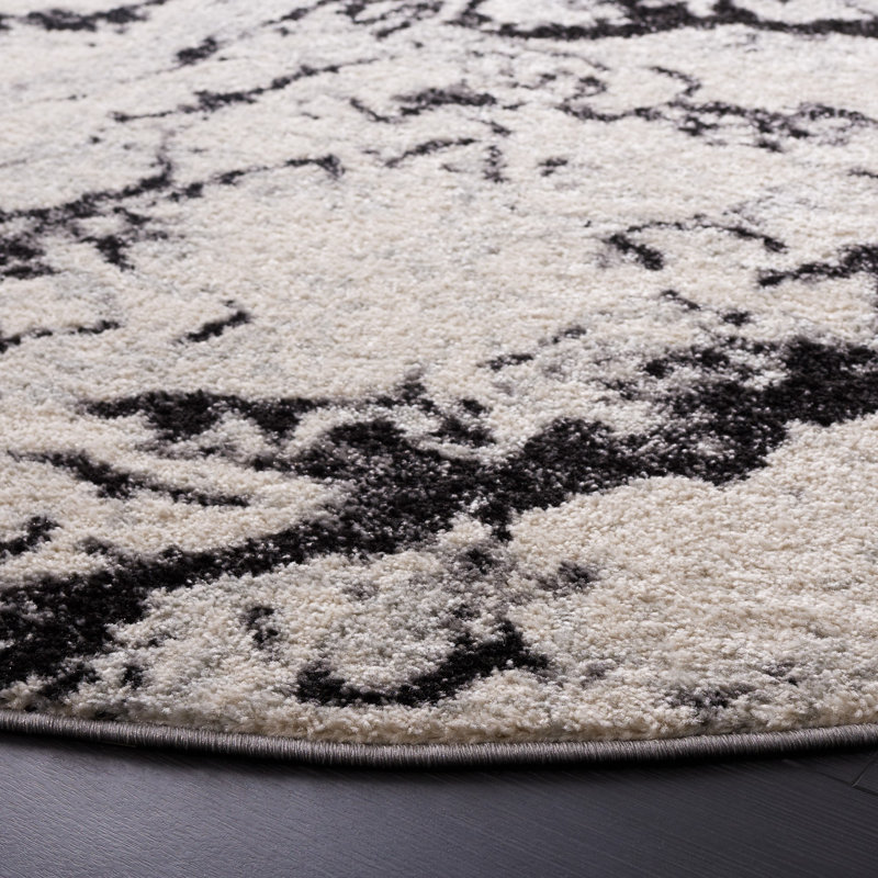 Tapis abstrait ivoire / noir Adcock, Rond 6 pi 7 po