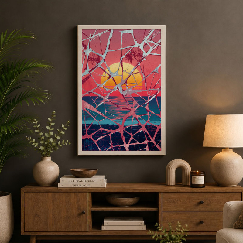 Sun and Fractured Sky Abstract - Wrapped Canvas, 24x16 - 61.0 x 40.6 cm, Sage Border