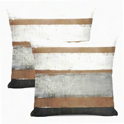 Modern Art Striped Pillow Covers - Set of 2 Decorative Throw Pillows for Home Couch Sofa - Cotton Square Cushion Covers - Brown Gray