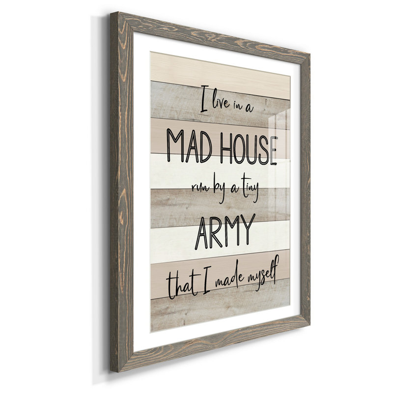 Mad House - Reproduction d'art textuel sur papier encadré, H 44 po x l 31 po x P 1 po, Gris