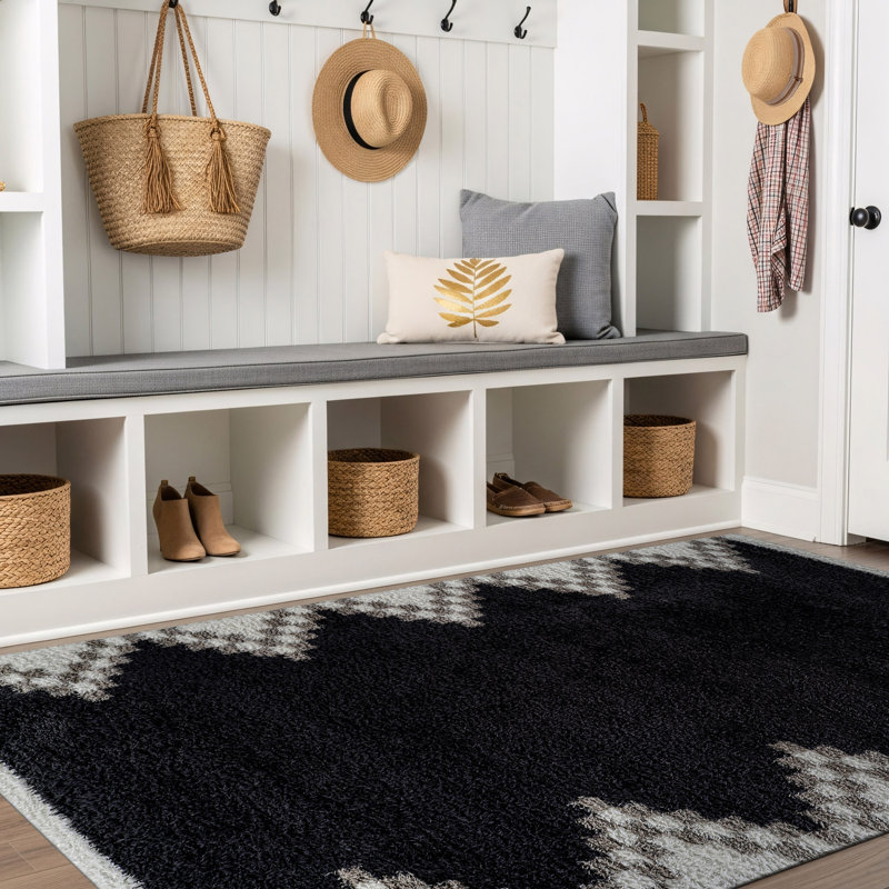 Geometric Pattern Shag Rug – Anthracite Dark Gray – Medium Pile, Stylish & Soft, Rectangle 4' x 6'