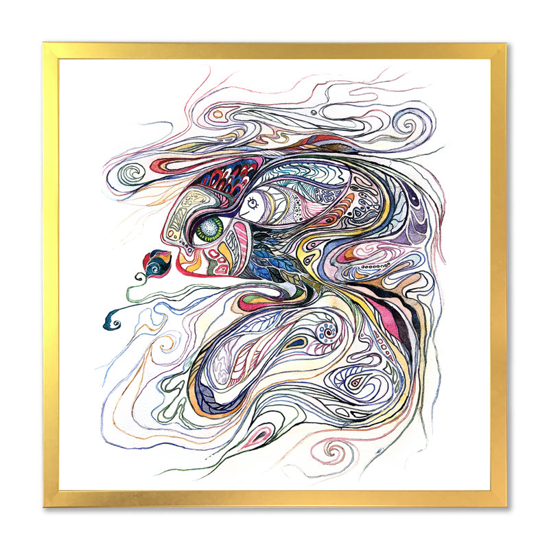 «Magic Mother Fish», peinture sur toile, H 17,5 po x l 17,5 po, Cadre doré