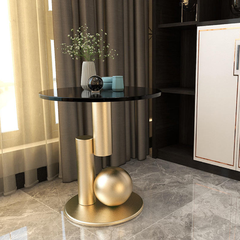 Marble Top End Table, Gold, Black