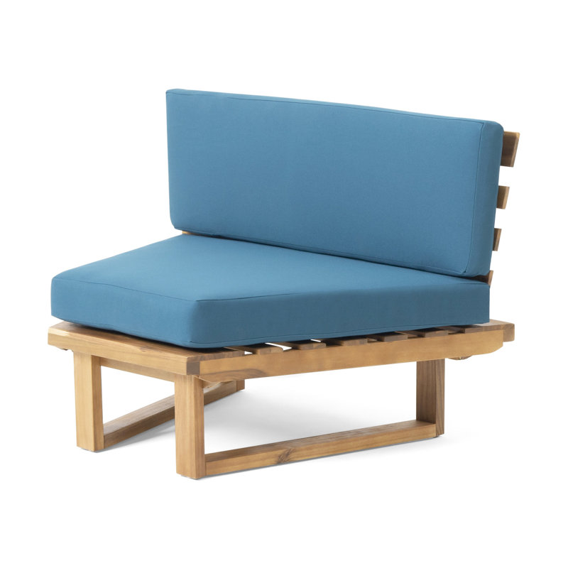 Mobilier en bois bleu sarcelle: chaise d'angle + table basse avec coussins d'eau foncés et de table, tissu de coussin