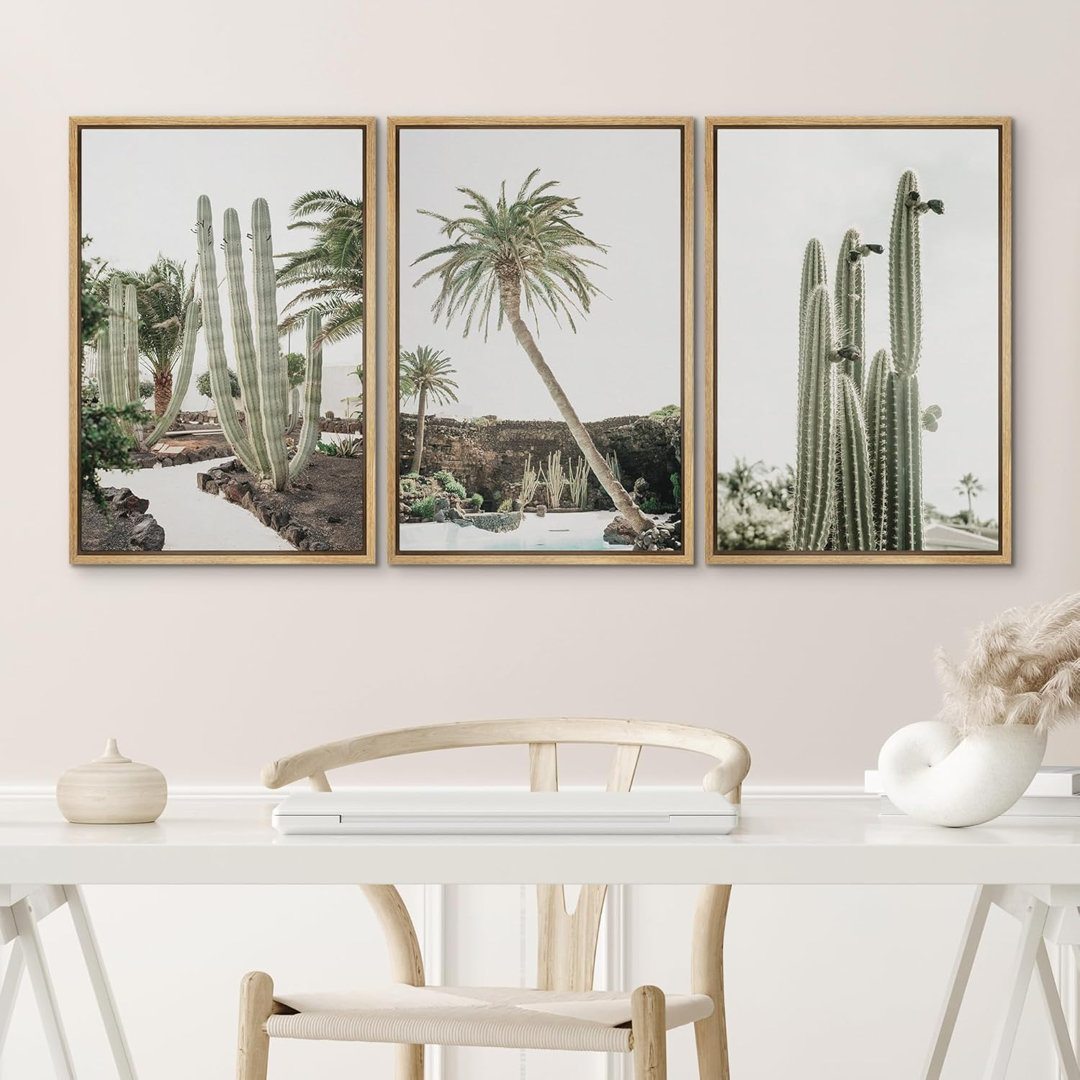 Cactus Desert Green Palm Tree Southwest Nature Landscape Photography Framed Canvas Print Wall Art IDEA4WALL Frame 