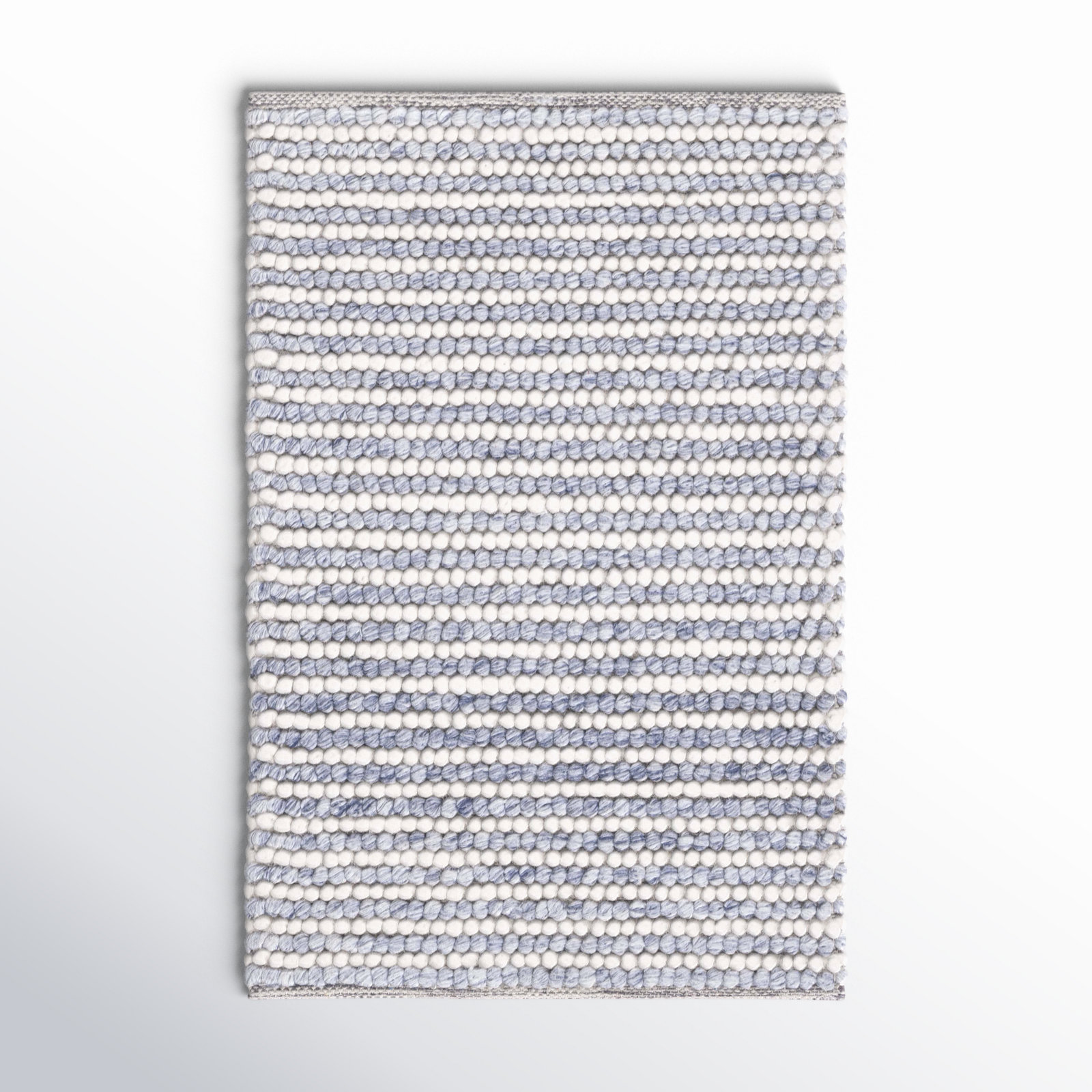 Cleodora Ivory Blue Hand-Woven Striped Rug, Rectangle 3' x 5'