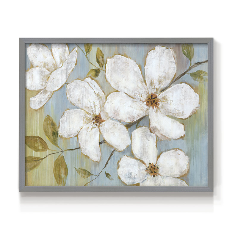 Fleurs blanches - impression encadrée - réversible, H 8 po x l 10 po, Gris