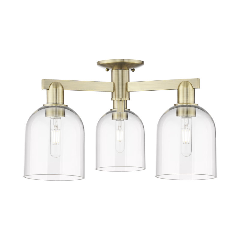 Arcadia - Bella - 3 Light 23" Semi-Flush Mount - Antique Brass Finish - Clear Shade, Clear, Antique Brass