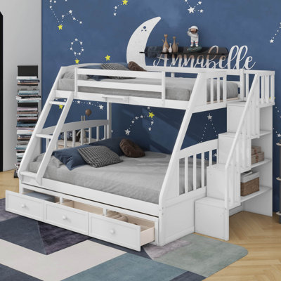Twin Over Full Bunk Bed With Drawers And Storage Staircase