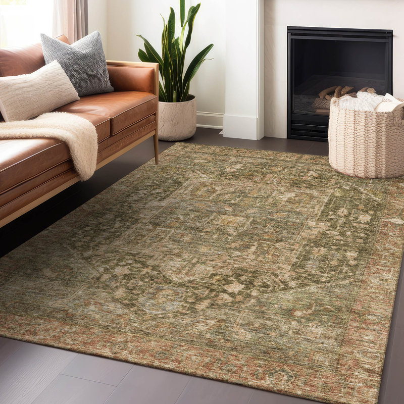 Machine Washable Indoor/Outdoor Claudian ACN1240 Fern Rug, Rectangle 3' x 5'