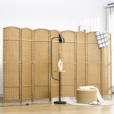 Paravent, écran d'intimité pliable à 8 panneaux, cloison autoportante de 5,6 pi de hauteur pour bureau à domicile, chambre à coucher, bois naturel