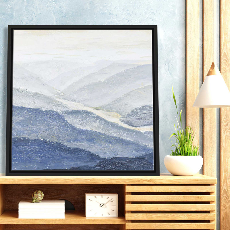 Blue Mountains I - peinture, L 21,5 po x H 21,5 po, Cadre noir