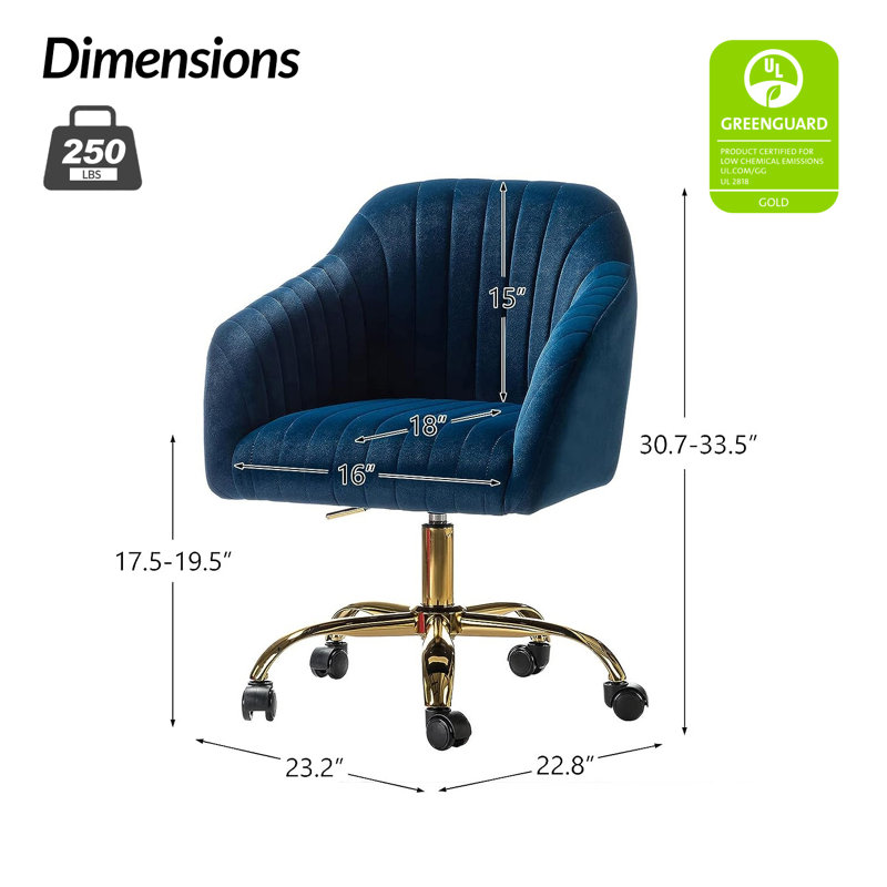 Chaise de travail en velours Adan, Velours marine