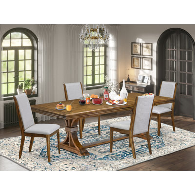 Dining table Set includes a Rectangular Dining Table and Linen Fabric Dining Chairs with legs - (Finish Option).
