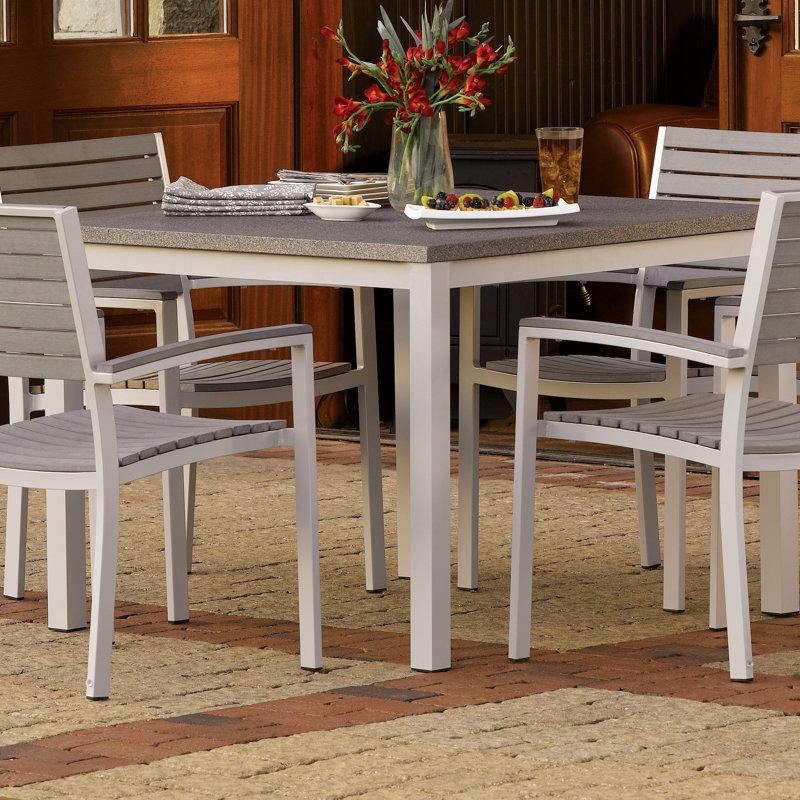 Travira Square Outdoor Dining Table With Umbrella Hole , 40'' in. W 40'' in. D, Alstone Graphite, Flint