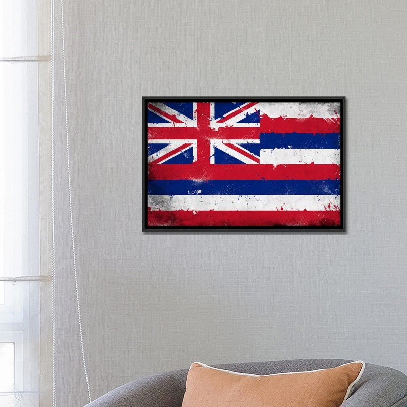 Drapeau, grunge, impression sur toile peinte hawaii, Toile avec cadre noir, Pas de tapis, H 32 po x l 48 po x P 1,5 po