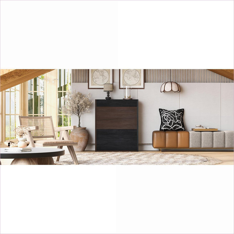 Cabinets | Modern Extendable Rotating Storage Cabinet, 32.5''-58.8''W, Black &amp; Walnut Brown, Freestanding Storage for Entryway Kitchen Living Room | Hallways | Engineered Wood,MDF