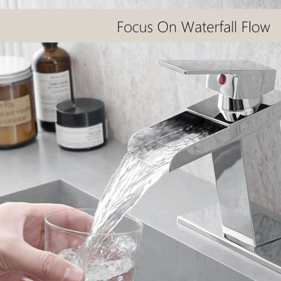 Waterfall Spout Brass Modern Bathroom Faucet Chrome Finish For Elegant Sink Design