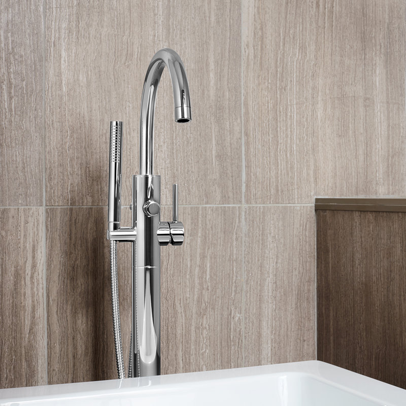 Lucid Single Handle Floor Mounted Roman Tub Faucet, Polished Chrome