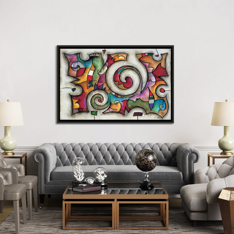 « quadra » par eric waugh, impression sur toile, H 40 po x l 60 po x P 1,5 po, Toile avec cadre flottant noir, Pas de tapis