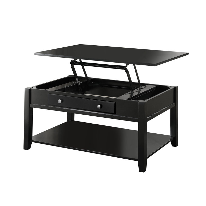 Lift-Top Coffee Table In Black With Ample Storage And Construction Rectangular Shape Hidden Shelf