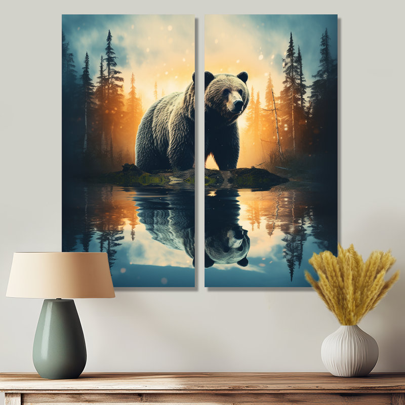Double exposition ours, lentille 3, ensemble d'art mural ours, H 32 po x l 32 po, Toile tendue, Ne s’applique pas