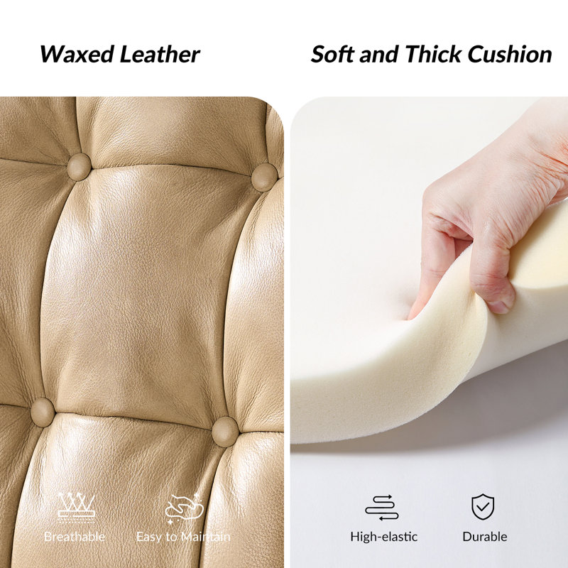 Martina 29.25''W Waxed Leather Power Recliner with Solid Wood Legs(Set of 2), Beige
