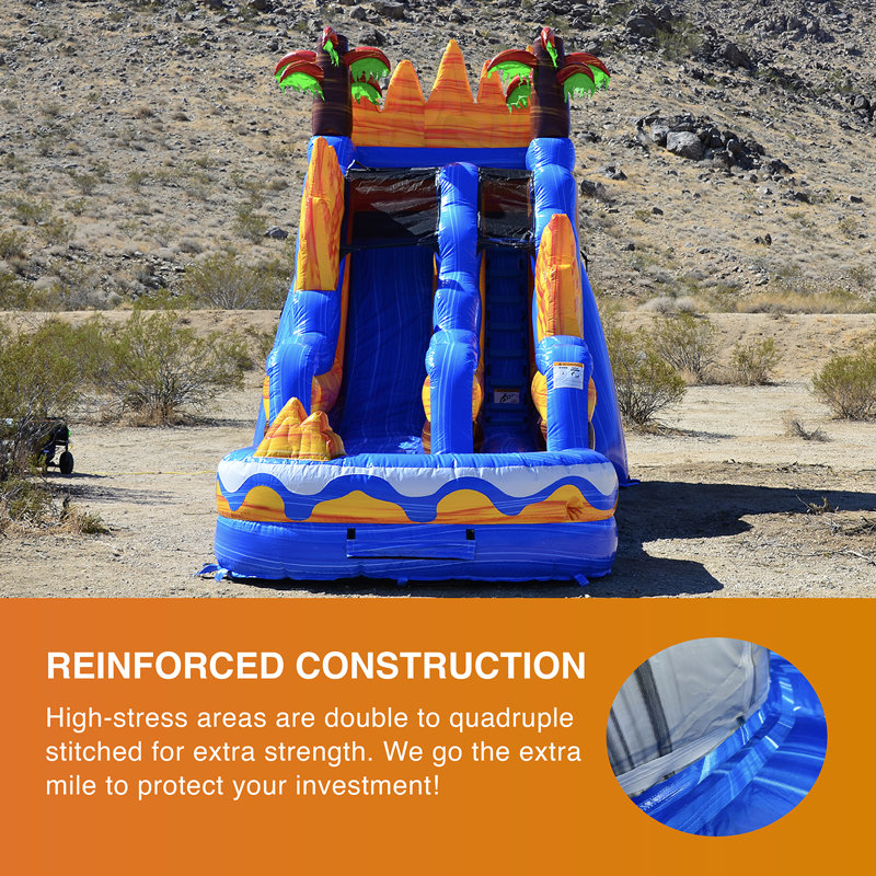 15' Ocean Blue PVC Inflatable Water Slide with Palm Trees