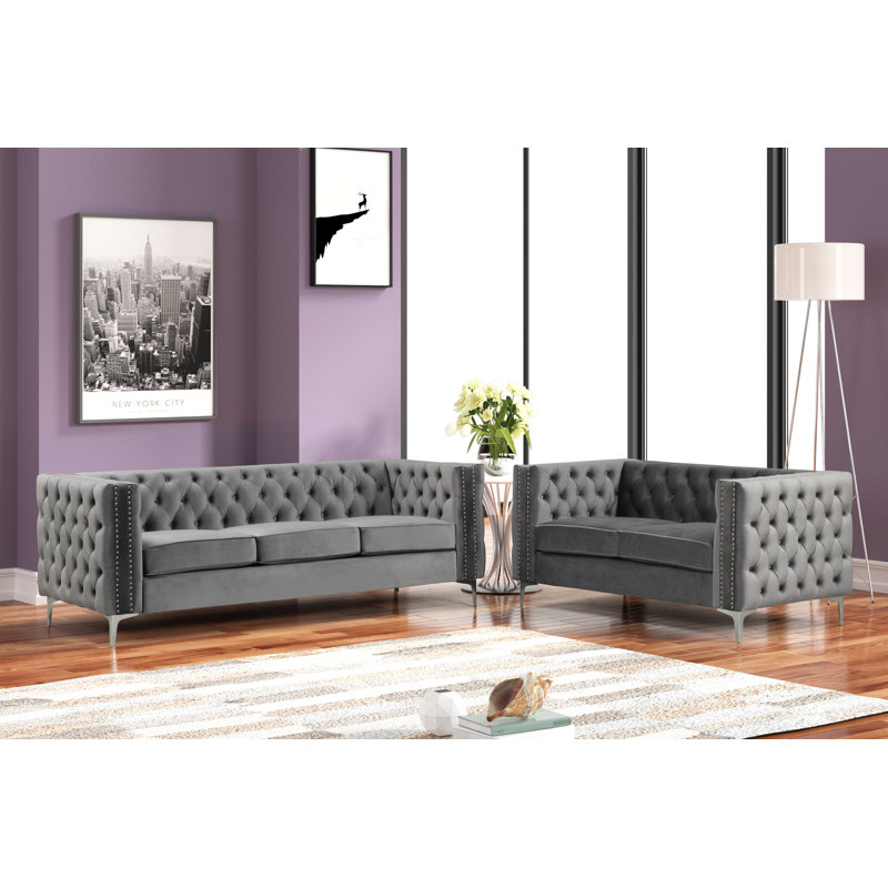 Ensemble de salon 2 pièces en velours, Velours gris
