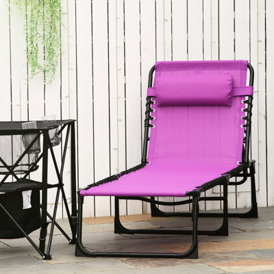 Chaise longue de plage pliable mauve avec inclinaison à 4 positions, siège élastique et repose-pieds réglable