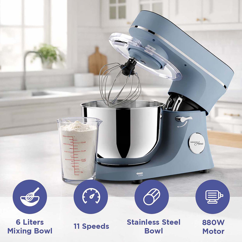 Magnavox Home, 6L Digital Touchscreen Stand Mixer, 11 Speeds, Hazeblue, Hazeblue