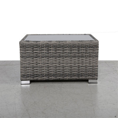 Mixed Grey Slatted Side Table With Aluminum Top – Fully Assembled