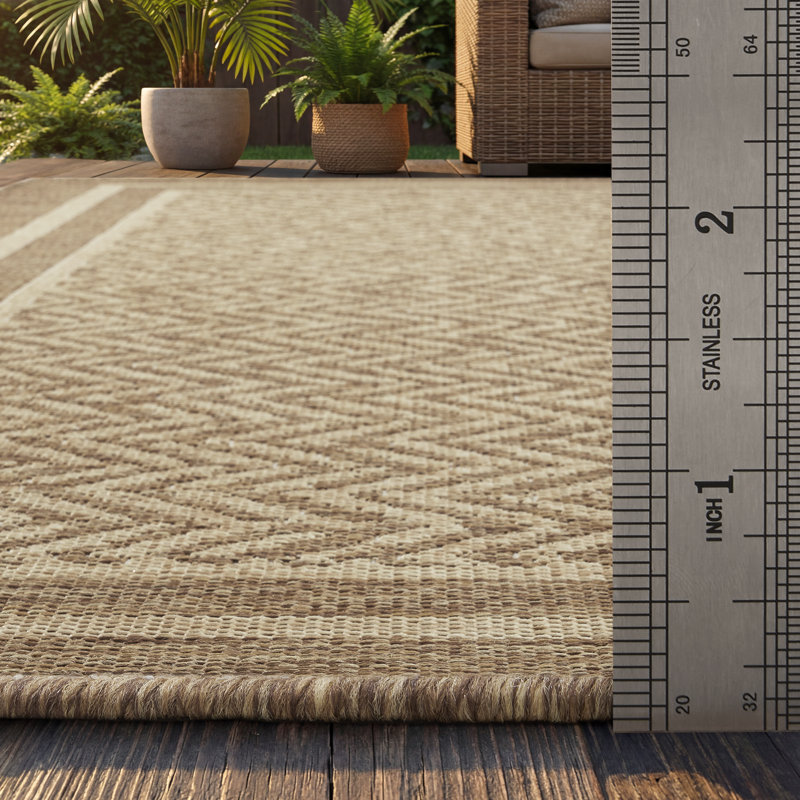 Geometric Herringbone Indoor/Outdoor Area Rug, Beige/Brown, Rectangle 6' x 9'