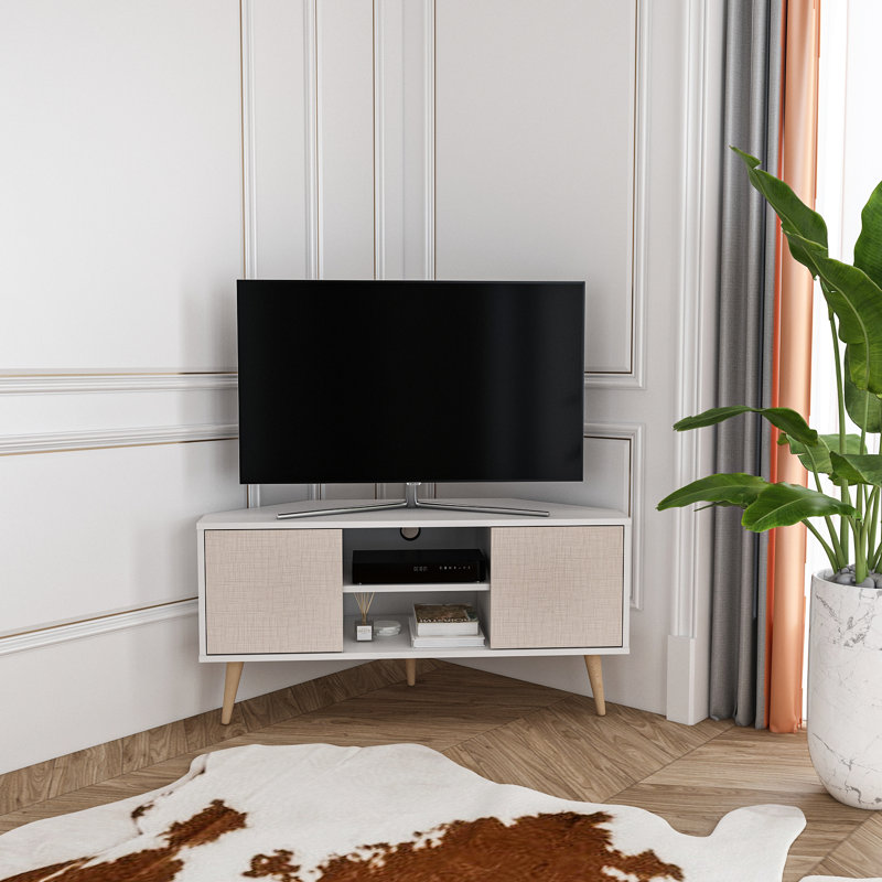 Ibarra Corner TV Stand for TVs up to 55", White/Natural