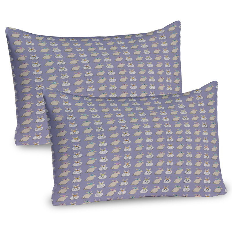 Ambesonne Rabbit Pillow Sham 2 Pack Bunnies and Flowers on Head 36"x20" Mauve and Multicolor, 20"H x 36"W
